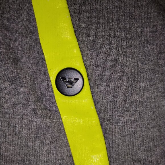 Armani gray zip pullover with lime green hood and side zippers - Picture 4 of 7